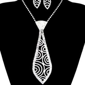 Neck tie  Necklace and Earrings Rhinestones